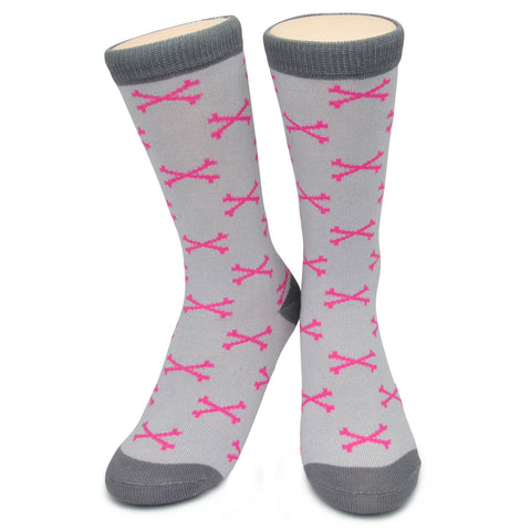 Crew Socks - Crossbones LtGray/Pink