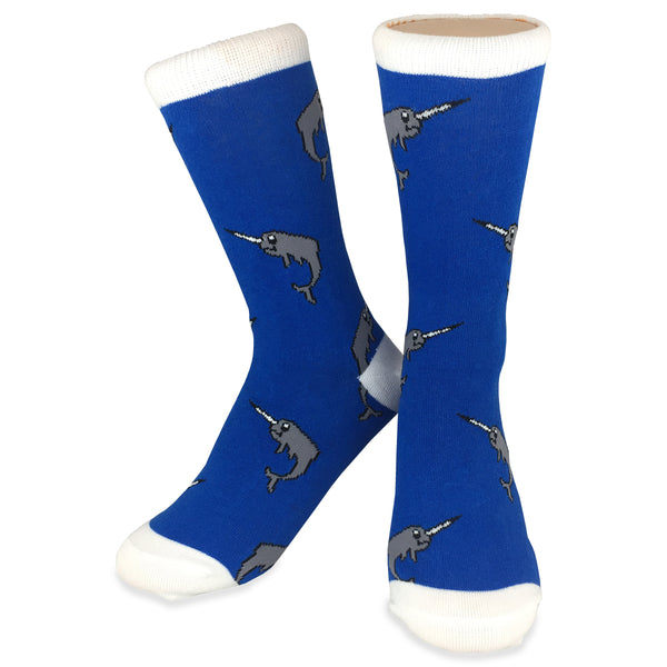 Crew Socks - Narwhals Navy Blue