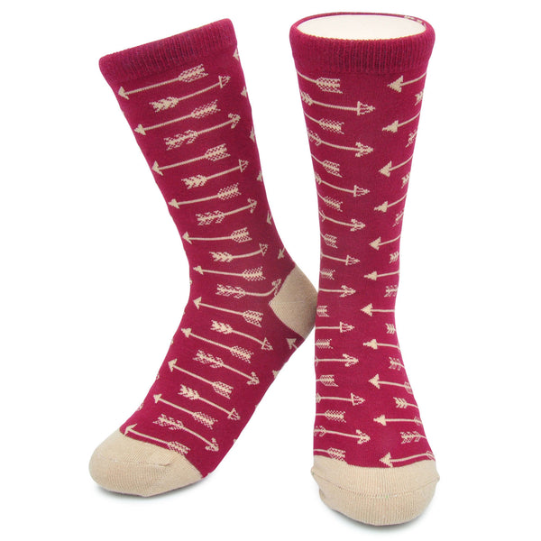 Crew Socks - Arrows -  Burgundy/Tan