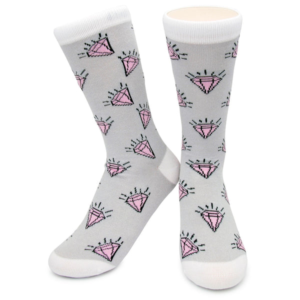 Crew Socks - Diamonds Gray/White