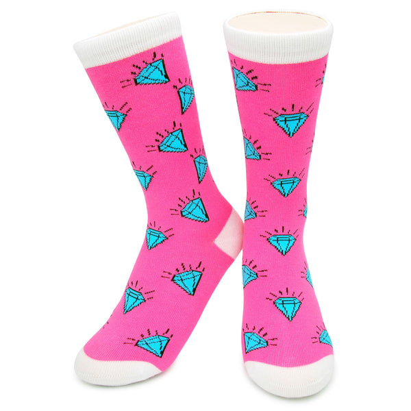 Crew Socks - Diamonds Pink/White