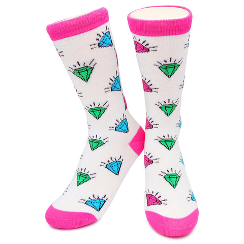 Crew Socks - Diamonds White/Pink