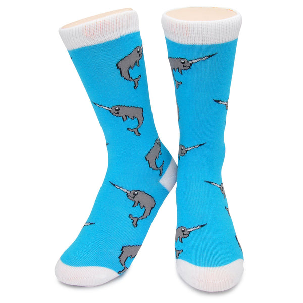 Crew Socks - Narwhals Light Blue